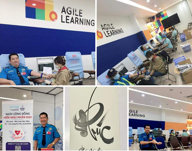 Anh Trần Bình Trung tham gia hiến máu tại mục tiêu bảo vệ Pepsico, năm 2022