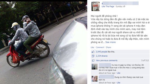 Mẩu chuyện về chiêu cướp tài sản bằng iPhone gây xôn xao Facebook. Ảnh chụp màn hình.