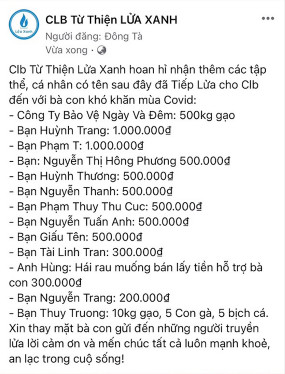 Tiếp lửa cho CLB Từ Thiện Lửa Xanh