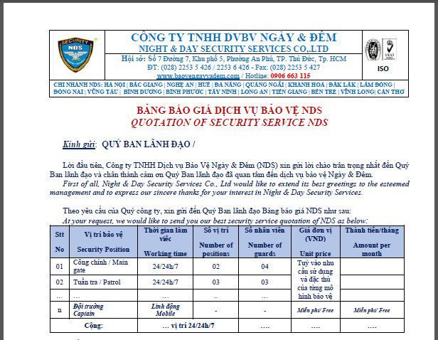 Mẫu báo giá Kubet kho xưởng