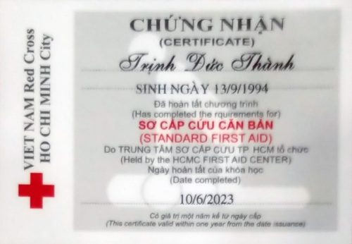 chứng chỉ sơ cấp cứu cho bảo vệ