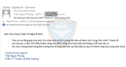 thư khen ngợi bảo vệ