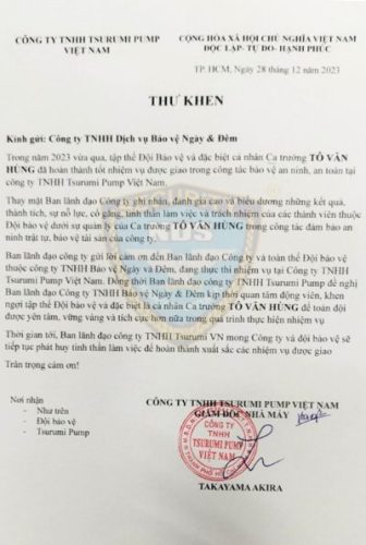 thư khen ngợi bảo vệ