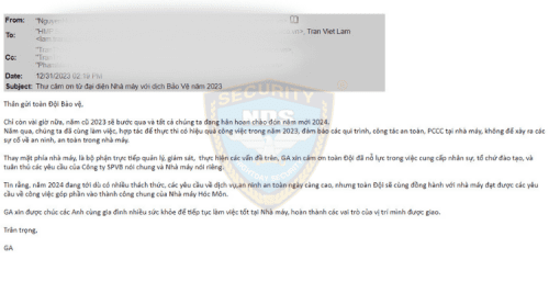 thư khen ngợi bảo vệ