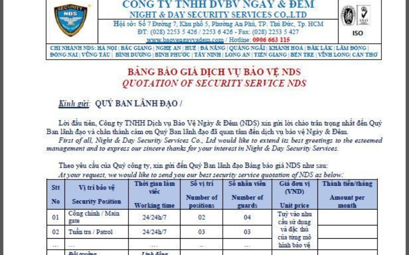 Mẫu báo giá Kubet văn phòng